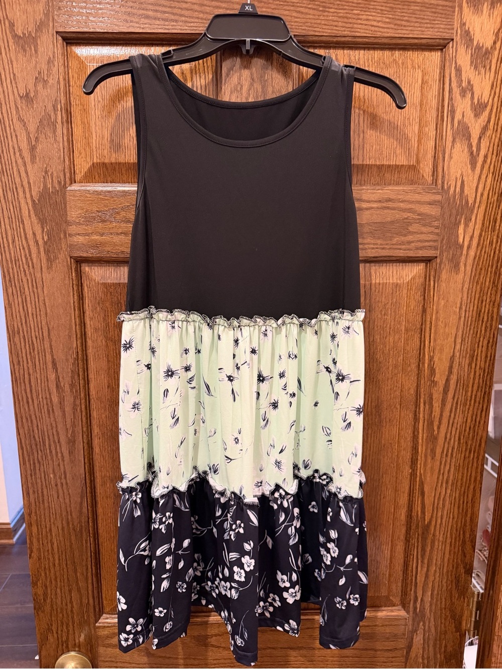 Black & Mint Floral Tiered Dress